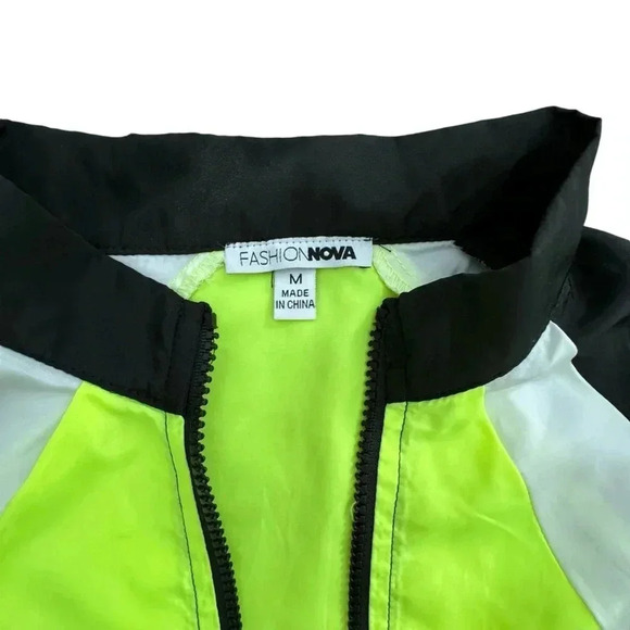 Neon Green/Yellow Wind Breaker Dress - Half Zipper Long Sleeves - Picture 5 of 10
